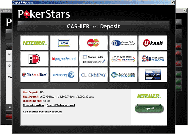 PokerStars deposit options